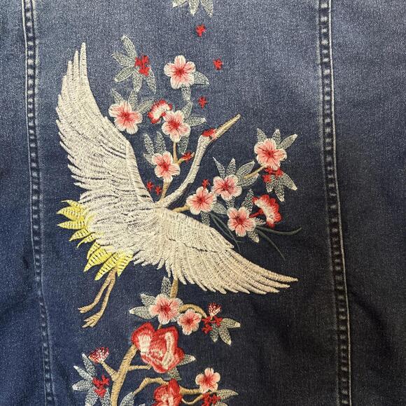DG2 Diane Gilman Crane Cherry Blossom Denim Jacket Women’s Blue Floral XL - Picture 2 of 9